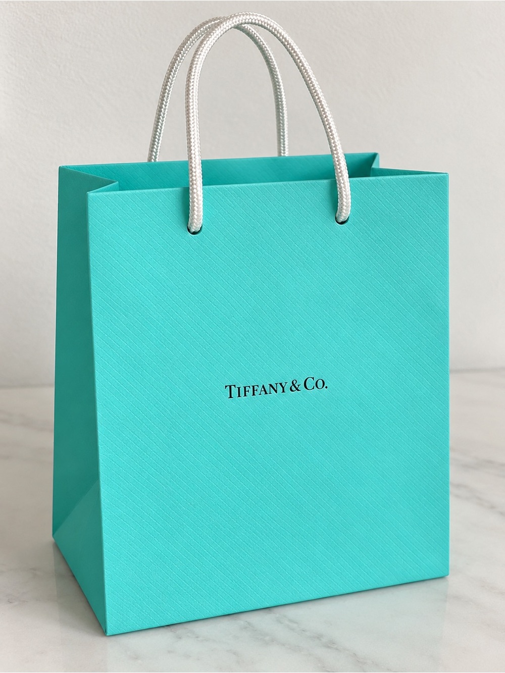 Tiffany & Co. Teal Paper Tote with White Rope Handles